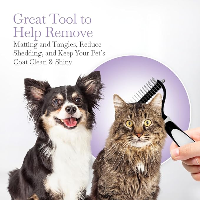 Fuller Brush Dual-Head Dematting Pet Comb - Stainless Steel Teeth with Slightly Sharp Edges - 7 Narrow-Gap & 9 Wider-Gap on Other Side - Use to Remove Stubborn Fur & For Grooming Dogs & Cats-PawvioPets