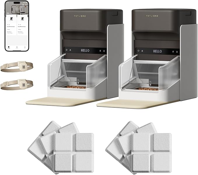 Bundle of PETLIBRO Upgraded RFID Automatic Cat Feeder, 2 Packs 5G Wi-Fi Automatic Pet Feeder, 3L Auto Cat Feeder App Control with Light Collar Tag + PETLIBRO 6 Packs Pet Food Desiccant Bag-PawvioPets