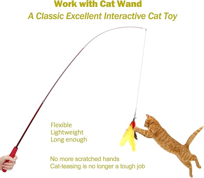 11PCS Cat Feather Toys Refills, 10PCS Feathers and 1PC String, Interactive Cat Wand Toy Replacement for Bored Indoor Adult Cats & Kittens-PawvioPets