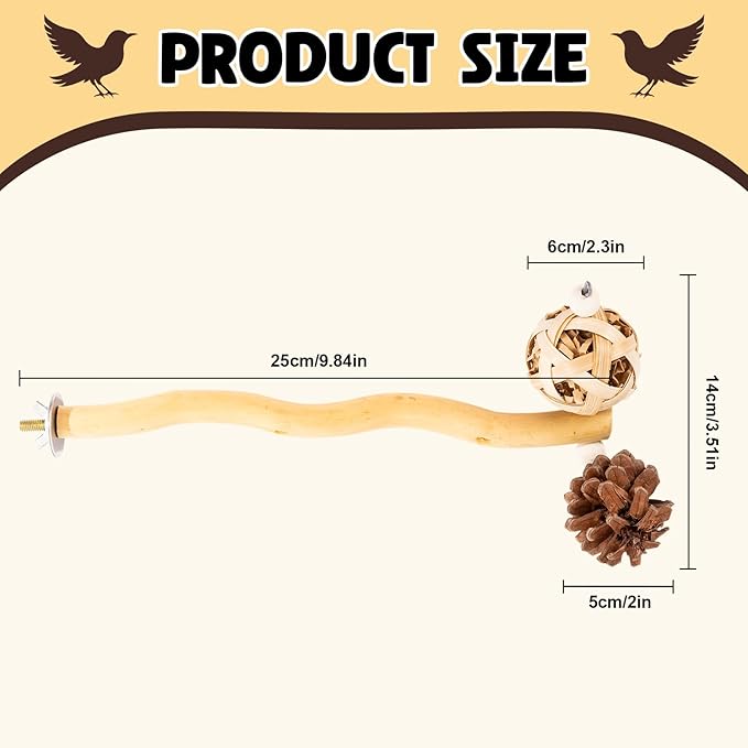 Bird Toys Perch Stand for Cage with Pine Cones, Natural Parrot Toys, Small Chewing Sticks Toys Bird Cage Accessories for Conures Parakeets Cockatoo African Grey Parrots (1PCS)-PawvioPets