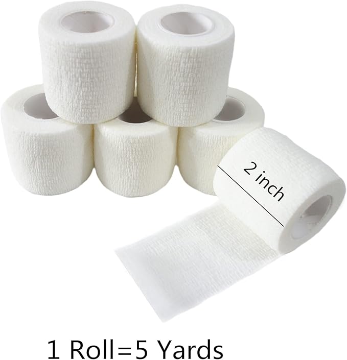 6 Pack 2" x 5 Yards Self Adhesive Bandage Wrap Breathable Cohesive Vet Wrap for Pets, Elastic Self-Adherent Tape for Sports, Wrist, Ankle (White)-PawvioPets