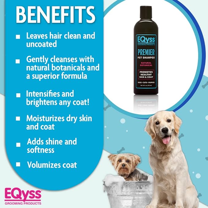 EQyss Premier Pet Shampoo - Cleanses & Moisturizes Coat, Adds Volume, Intensifies Colors, Residue-free Finish - For All Dogs, Cats, Puppies (16 oz)-PawvioPets