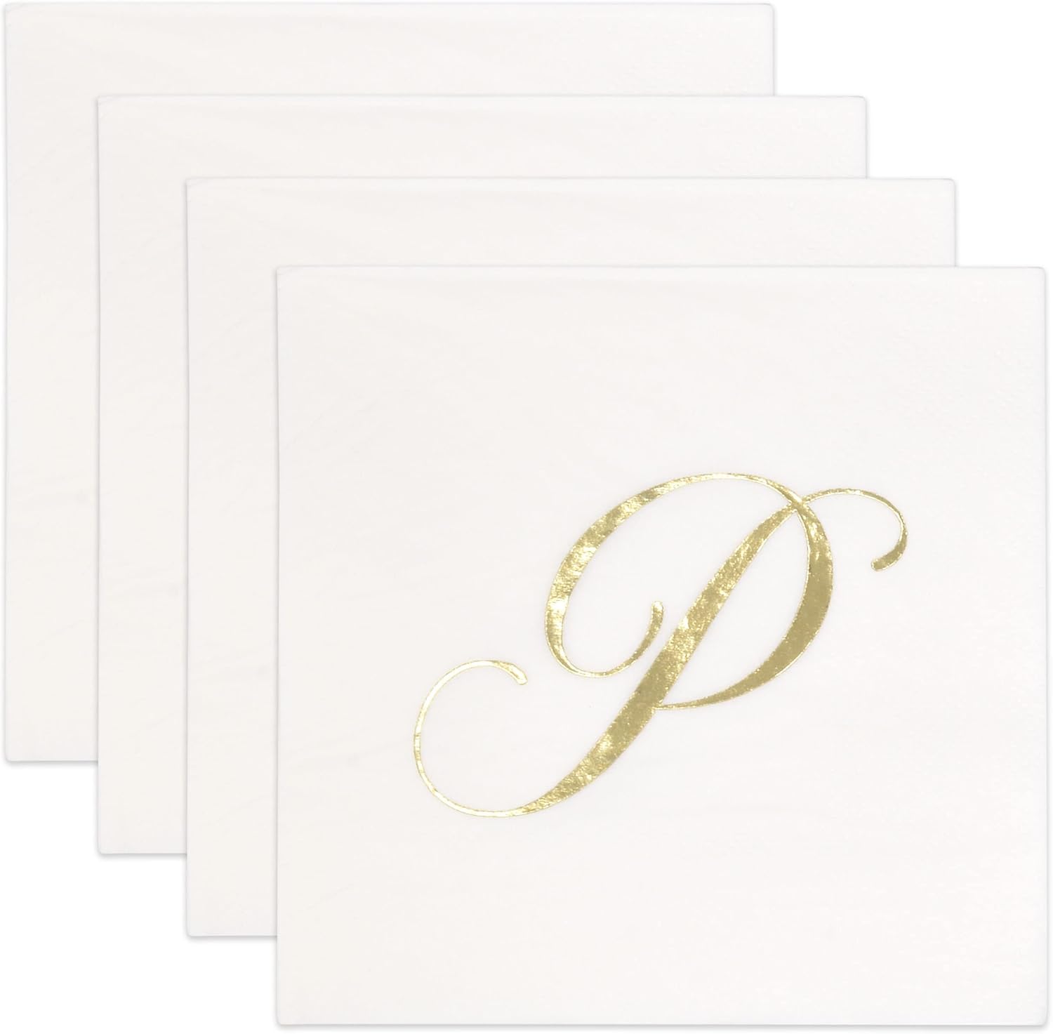 Gift Boutique - 100 Gold Monogram Cocktail Napkins Letter P Disposable Paper Pack Elegant Metallic Golden Foil Hand Napkin for Powder Room Wedding Holiday Birthday Party Baby Shower Decorative Towels