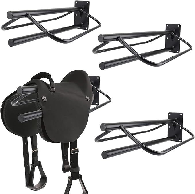 4 Pack Saddle Rack with Pad Bar,Heavy Duty Wall Mounted Saddle Stand Saddle Pad Rack for English Western Saddles Horses Blanket,Black-PawvioPets