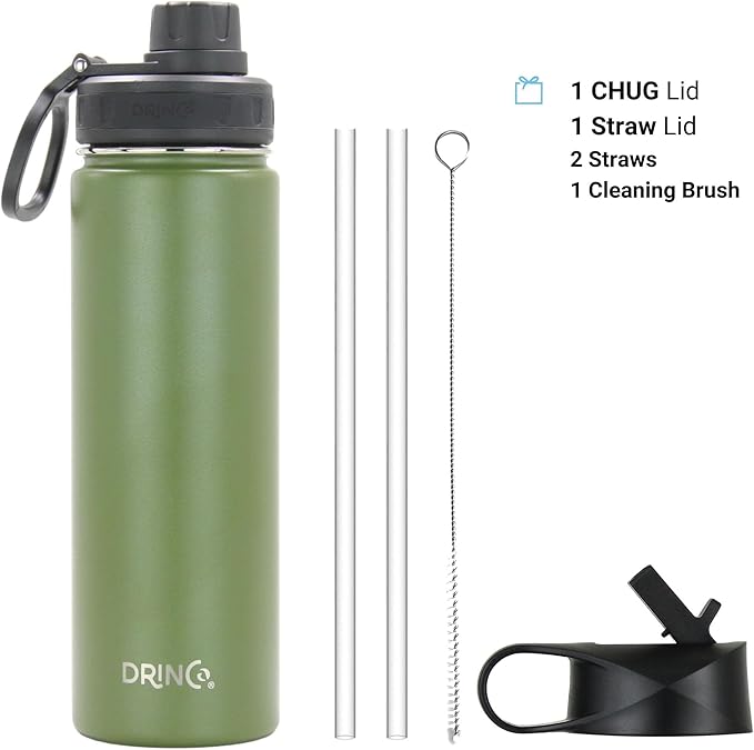 Drinco Stainless Steel Water Bottle Spout Lid Vacuum Insulated Double Wall Water Bottle Wide Mouth (40oz 32oz 22oz 18oz 14oz) Leak Proof Keeps Cold or Hot (22 oz, 22oz Forest)-PawvioPets