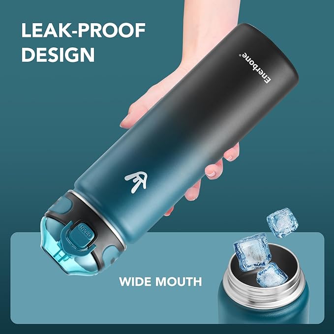 Enerbone 24 oz Insulated Water Bottle, Stainless Steel Bottle with Carrying Strap, Double-Wall Vacuum Insulation Design, Leakproof Sports Bottle with Straw, Keep Drinks Cold or Hot for Hours-PawvioPets