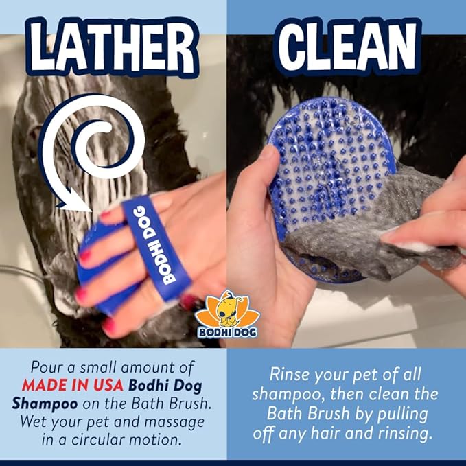 Bodhi Dog Shampoo Brush - Pet Grooming & Bath Supplies for Dogs and Cats - Bath Brush for Long & Short Hair - Premium Scrubber for Shower, Bathing & Massage (One Pack, Blue)-PawvioPets