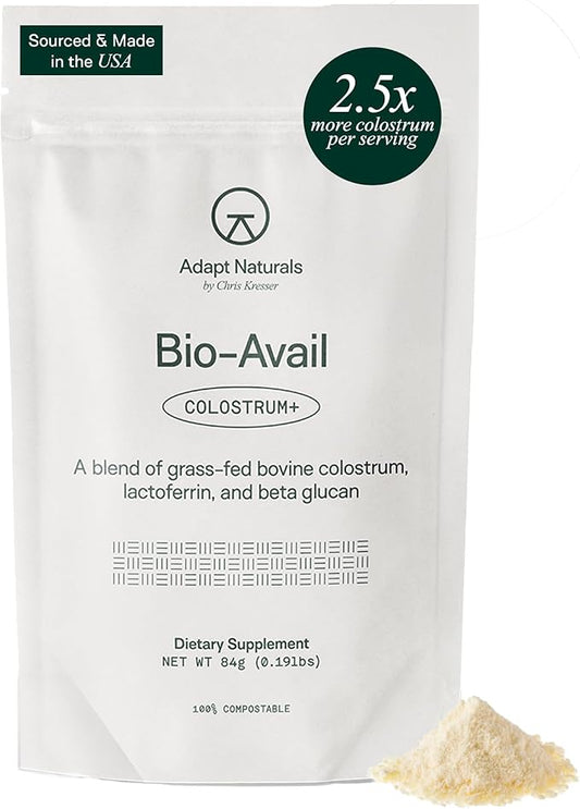 Adapt Naturals Colostrum Supplement with Lactoferrin & Beta-Glucan, Bio-Avail Grass Fed Bovine Colostrum Powder for Gut Health, Immune Support & Vitality | Non-GMO, 2500mg, Unflavored - 30 Days Supply-PawvioPets