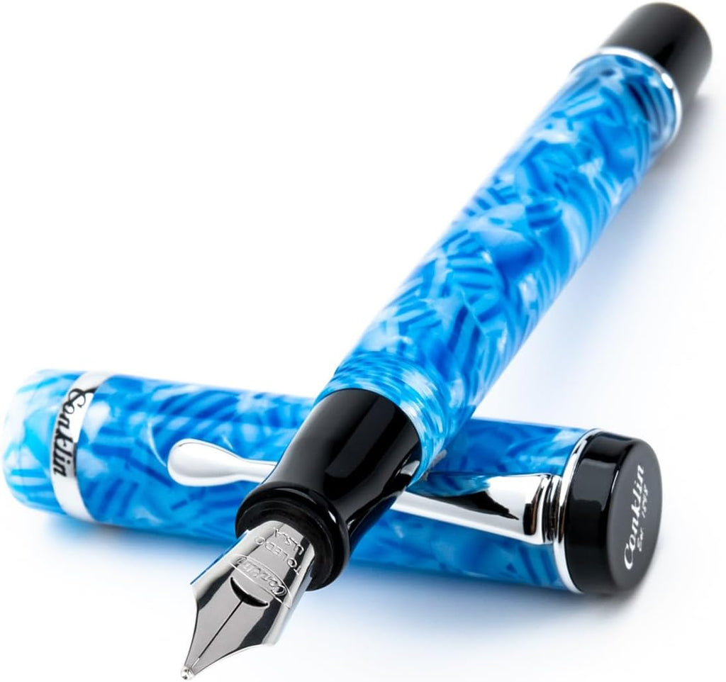 Conklin Duragraph Fountain Pen Ice Blue - Medium Nib, Timeless Writing Instrument with Cool Blue Finish