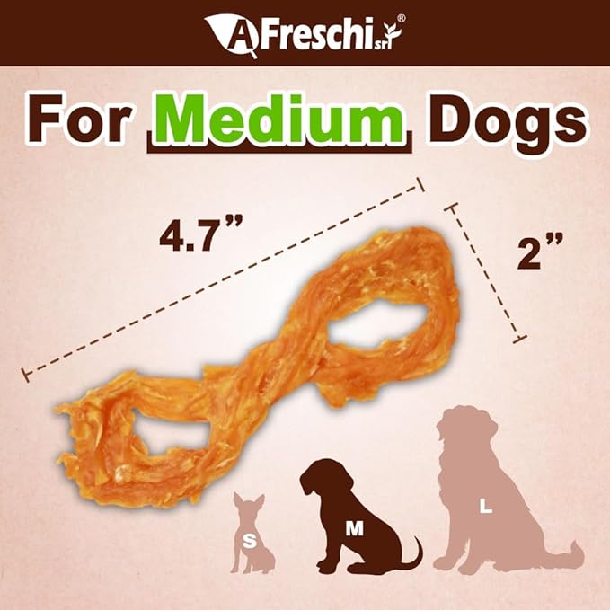 Afreschi Turkey Tendon Rope (M) 3.17 oz, USA-Sourced Turkey Tendon, All Natural Human Grade Dog Chew, Hypoallergenic, Rawhide Alternative, Dog Treats for Medium Breeds-PawvioPets