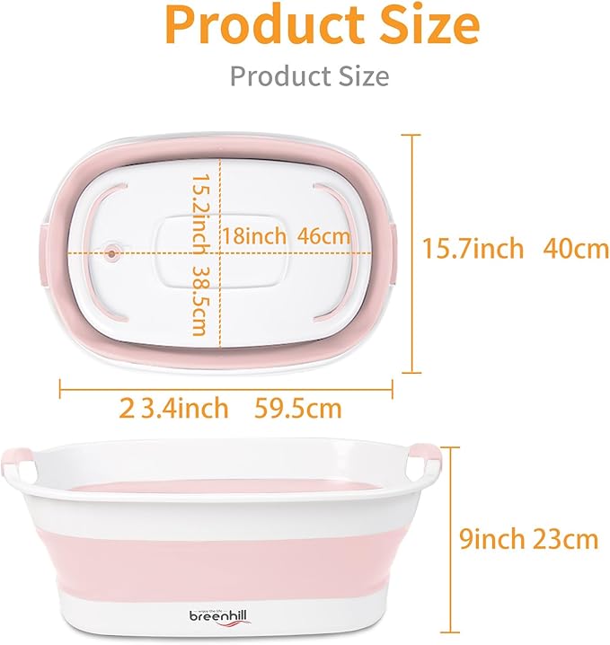 Collapsible Dog Bath Tub for Small Dogs & Cats, Portable Puppy Bath Tub with Water Drain Plug, Space Saving Foldable Pet Bathtub for Indoor & Outdoor Use, Pink-PawvioPets