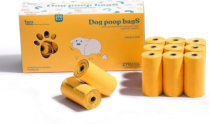 Dog Poop Bags Rolls Biodegradable 100% Leak Proof Dog Waste Bags -270 Count 18 Rolls - Cornstarch Based Doggie Poop Bag for puppy and Big Dogs(Lavender)-PawvioPets