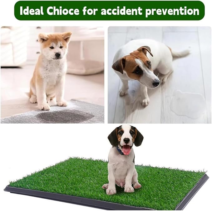 Dog Grass Puppy Training Pee Pad with Tray, Dog Potty with 2 Replacement Artificial Grass Pads, Portable Pet Toilet Washable Odor Free Little Box Indoor Outdoor Use-PawvioPets