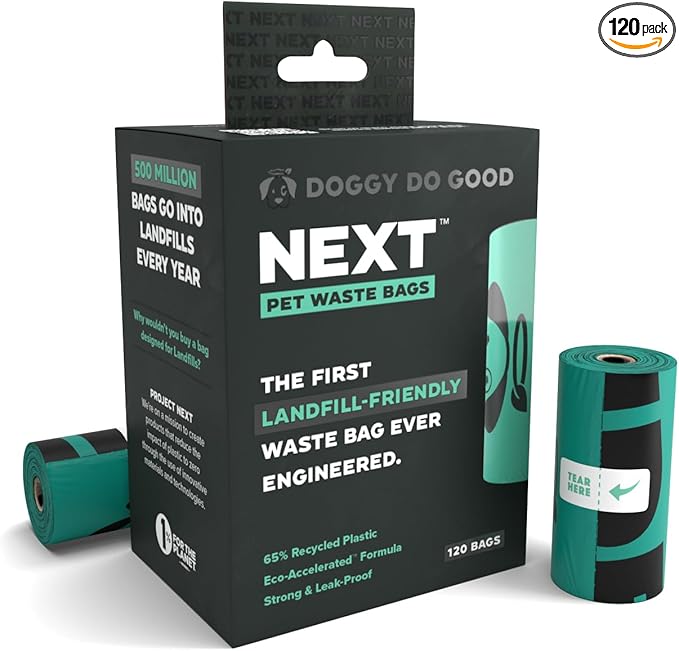 Doggy Do Good Next Pet Waste Bags, Landfill Friendly Recycled Plastic Unscented Dog Poop Bags, Leakproof, Strong, Thick, Earth Friendly for Dogs, 120 Count (120 Bags)-PawvioPets