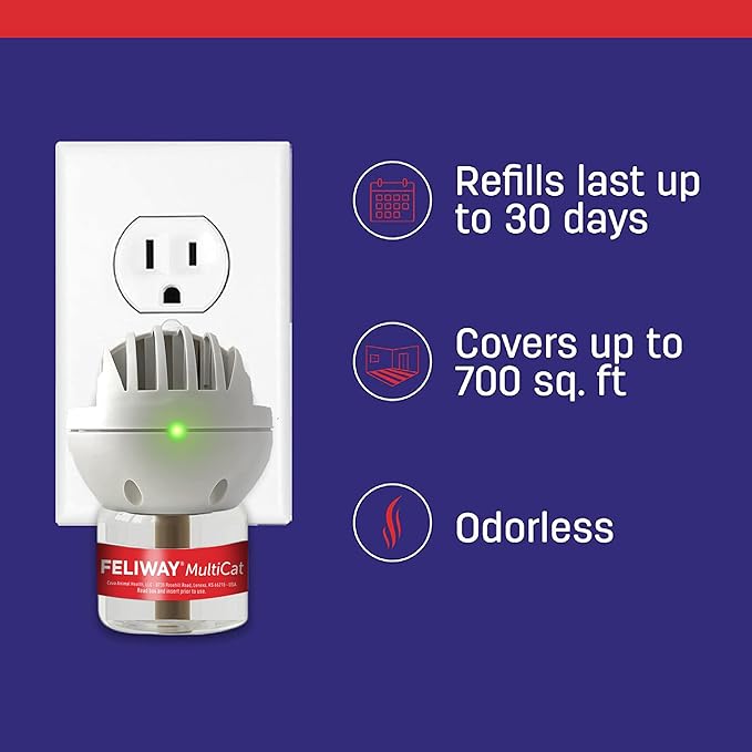 FELIWAY MultiCat 30 Day Cat Calming Plug In Pheromone Diffuser Starter Kit, 48ml - Helps Reduce Conflicts and Signs of Tension in Multi-Cat Households-PawvioPets