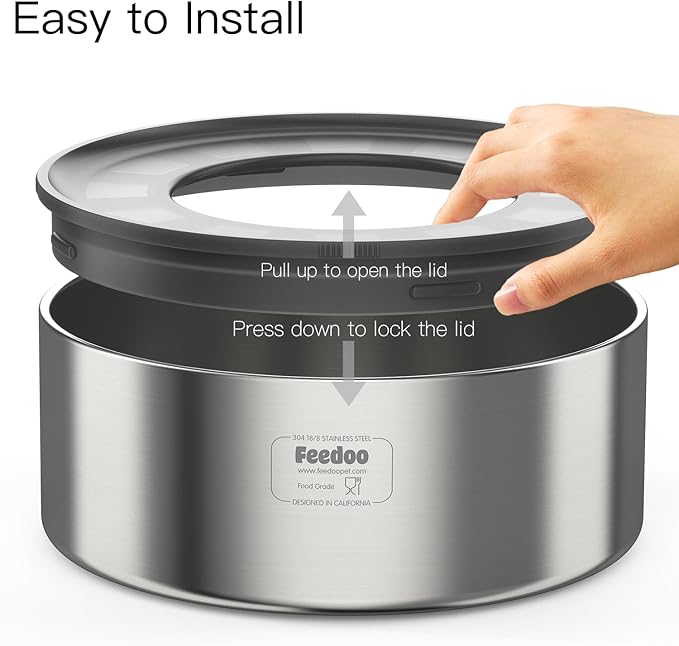 2L No Spill Water Bowl for Dogs, Double-Wall Stainless Steel with Splash-Proof Paws Lid and Floating Disk, Non-Slip Base, Easy to Clean Slow Water Feeder for Small Medium Dogs-PawvioPets