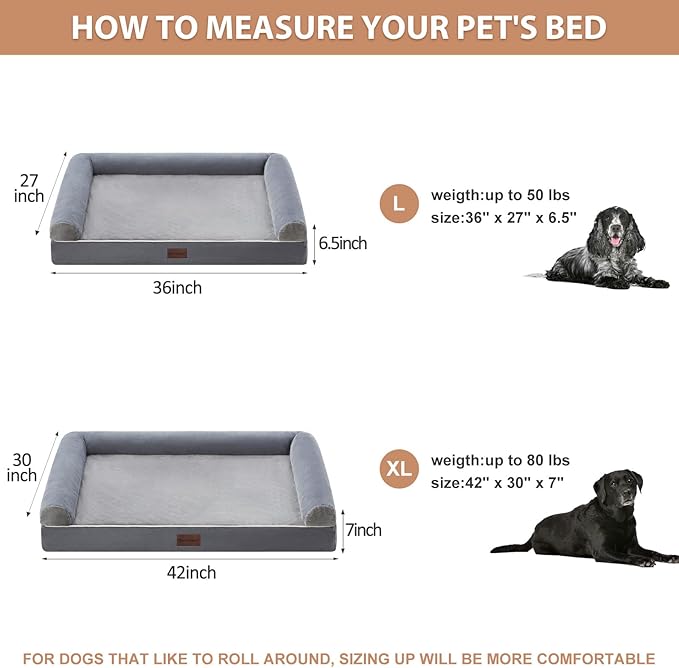 BFPETHOME Washable Dog Beds for Extra Large Dogs, Orthopedic Dog Bed Extra Large, Big Dogs Couch with Removable Washable Cover, Waterproof Lining and Nonskid Bottom, Egg-Crate Foam Pet Sofa-PawvioPets