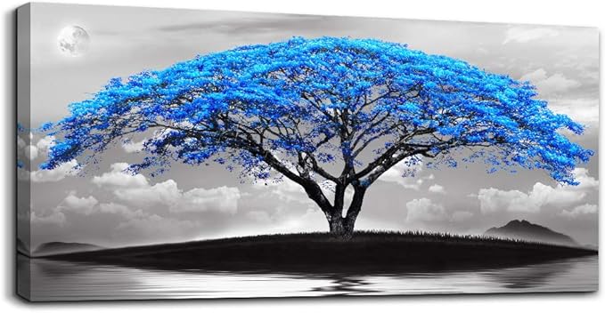 canvas wall art for living room bathroom Wall Decor Black and white landscape Blue tree moon painting to Hang Home Decorations for office bedroom kitchen Works canvas Prints pictures 20" x 40"inch-PawvioPets