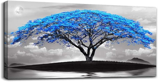 canvas wall art for living room bathroom Wall Decor Black and white landscape Blue tree moon painting to Hang Home Decorations for office bedroom kitchen Works canvas Prints pictures 20" x 40"inch-PawvioPets