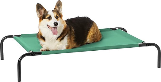 Amazon Basics Cooling Breathable Elevated Dog Bed with Metal Frame for Medium Dogs, 43 x 26 x 7.5 Inch, Green-PawvioPets