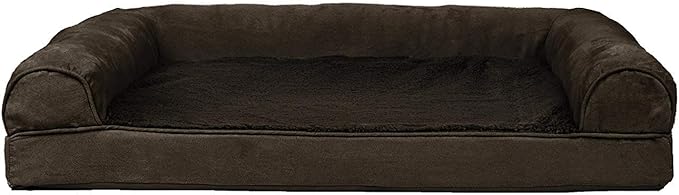 Furhaven Cooling Gel Dog Bed for Large/Medium Dogs w/ Removable Bolsters & Washable Cover, For Dogs Up to 55 lbs - Plush & Suede Sofa - Espresso, Large-PawvioPets