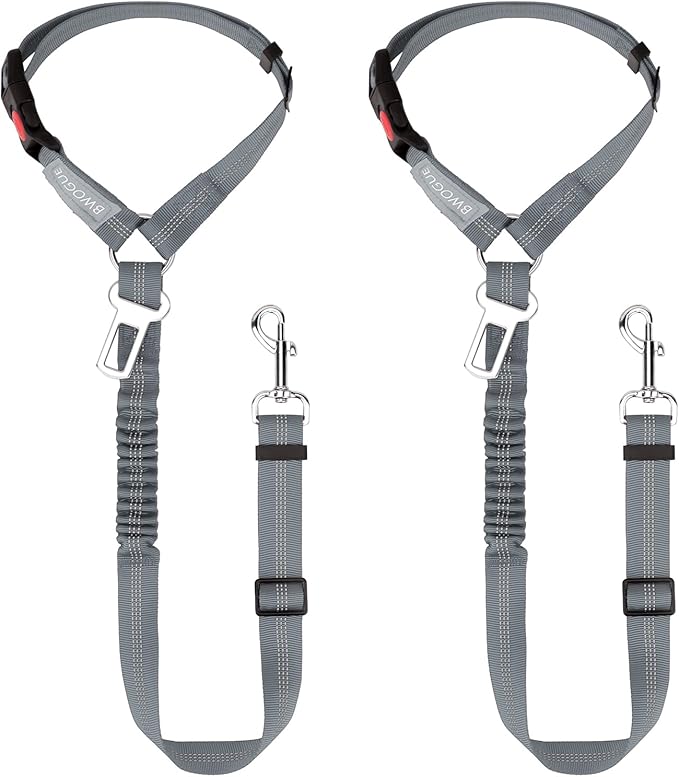 BWOGUE 2 Piece Dog Seat Belt for Car with Elastic Bungee Buffer Safety Seatbelt Car Headrest Restraint Wear Adjustable Metal Buckle Harness in Vehicle Travel for Pet-PawvioPets