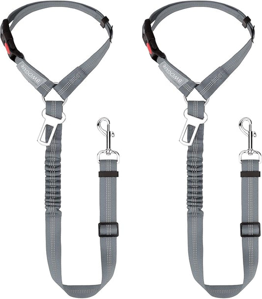 BWOGUE 2 Piece Dog Seat Belt for Car with Elastic Bungee Buffer Safety Seatbelt Car Headrest Restraint Wear Adjustable Metal Buckle Harness in Vehicle Travel for Pet-PawvioPets