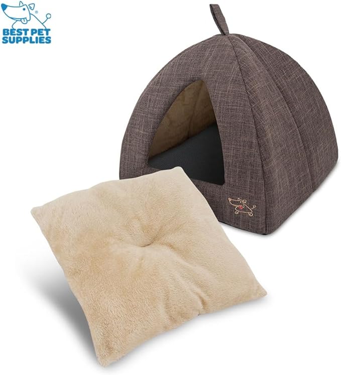 Best Pet Supplies Pet Tent-Soft Bed for Dog and Cat Brown Linen, 16" x 16" x H:14"-PawvioPets