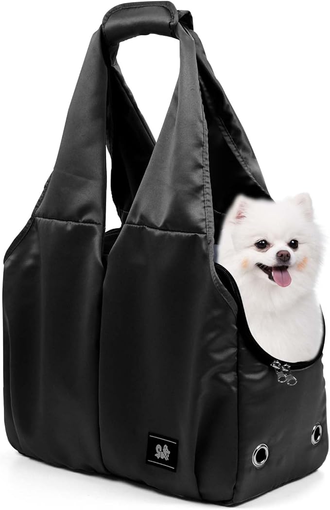 Dog Purse Carrier for Small Dogs, Cats, and Puppies – Soft-Sided Travel Pet Tote Bag with 4 Large Pockets, Foldable, Lightweight, Fits Pets up to 15 lbs, for Travel, Outings (Black)-PawvioPets