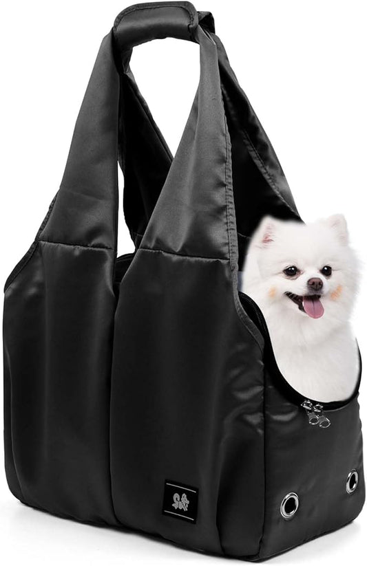 Dog Purse Carrier for Small Dogs, Cats, and Puppies – Soft-Sided Travel Pet Tote Bag with 4 Large Pockets, Foldable, Lightweight, Fits Pets up to 15 lbs, for Travel, Outings (Black)-PawvioPets