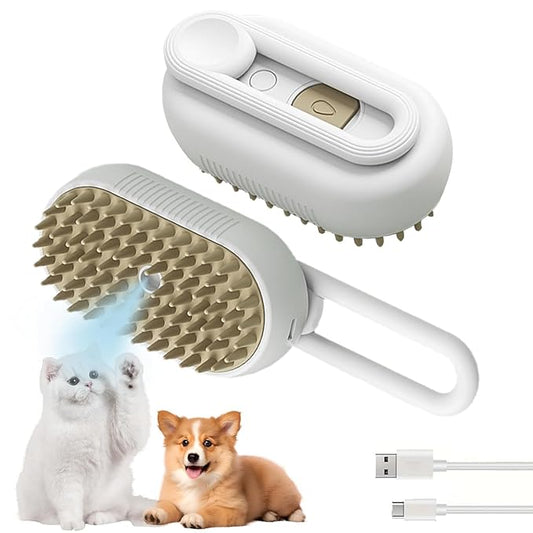 3-in-1 Cat Grooming Brush – Water Spray & Self-Cleaning Shedding Brush for Cats & Dogs – Pet Hair Removal & Massage Comb for Long & Short Hair (White). (White)-PawvioPets