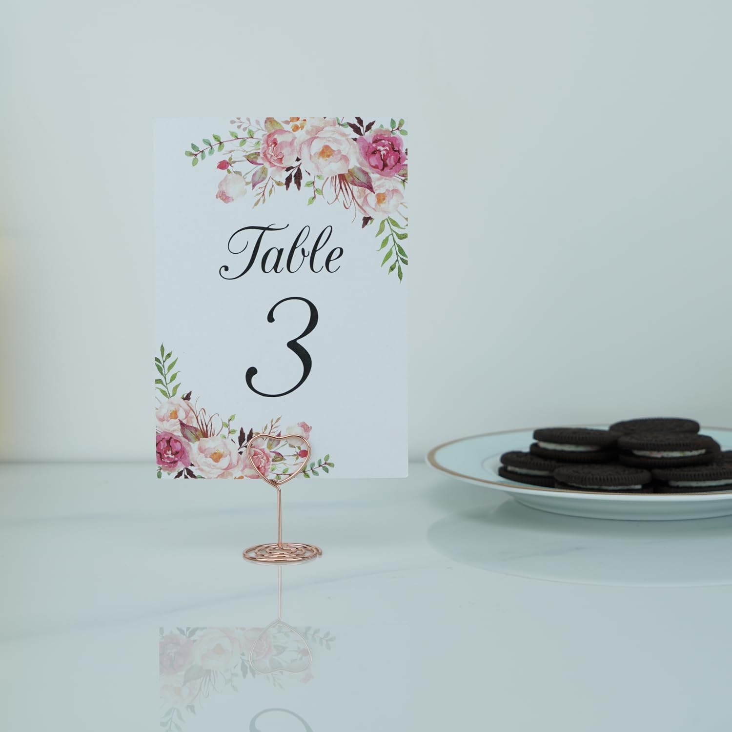 20pcs Mini Place Card Holders, Wire Table Picture Photo Holders with Heart Shaped Menu Memo Clips for Wedding Favors (Rose Gold)