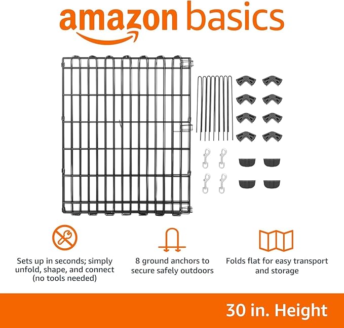 Amazon Basics Foldable Octagonal Metal Exercise Dog Playpen - Indoor/Ou, , Blacktdoor, No Door, Small (8 Panels, 24 x 30), Easy to assemble, store, and customize, 30" - Small, Black-PawvioPets