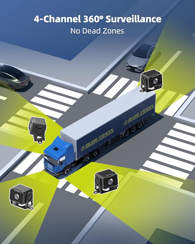 4 Channel 1080p HD Backup Camera System with 10.2" Touchscreen Monitor, DVR Recording/Playback, Bluetooth, FM Radio & Media Player for Trucks, Semis, RVs, Trailers, Vans, SUVs, Cars-PawvioPets