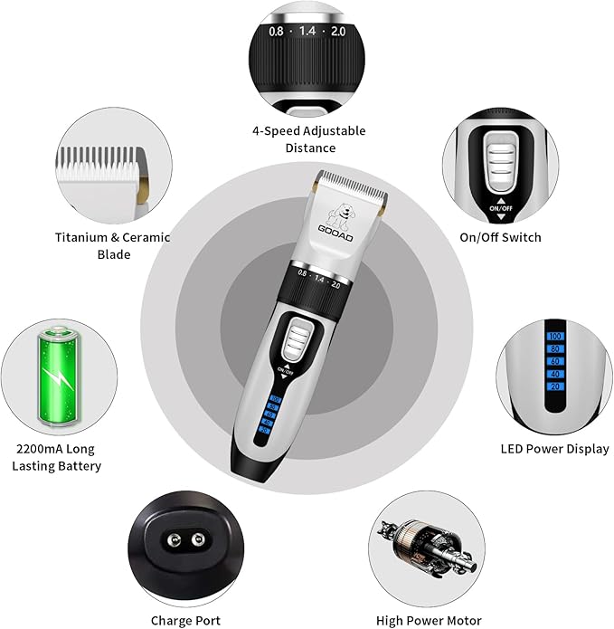 Cat Clippers for Matted Hair, Cat Grooming Kit, Cordless Cat Shaver for Long Hair, Low Noise Paw Trimmer, Cat Hair Trimmer for Grooming,Quiet Pet Hair Clippers Tools for Cats Dogs (White)-PawvioPets