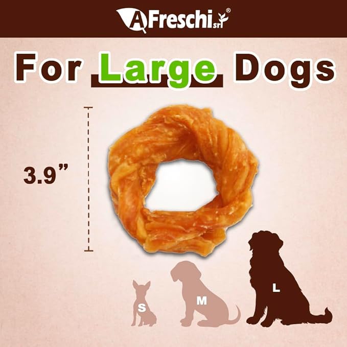 Afreschi Natural Turkey Tendon Ring (L) 10 oz, USA-Sourced Turkey Tendon, All Natural Puppy Chew, Hypoallergenic, Rawhide Alternative,for Large Breeds-PawvioPets