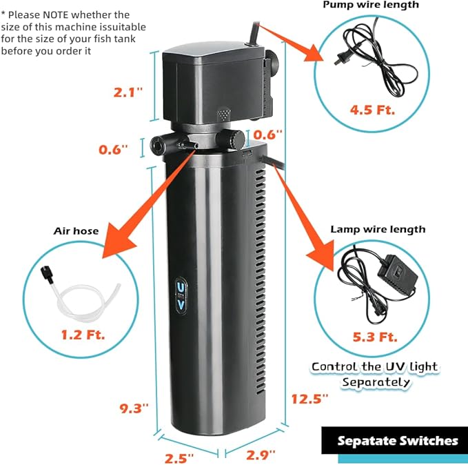 Aquarium Filter for 75-200 Gallon Tank, U-V Fish Tank Green Clean Machine Submersible Powerful Pump Canister Filter 300GPH for Pond Turtle Tank Saltwater Freshwater Crystal Clear Green Killing-PawvioPets