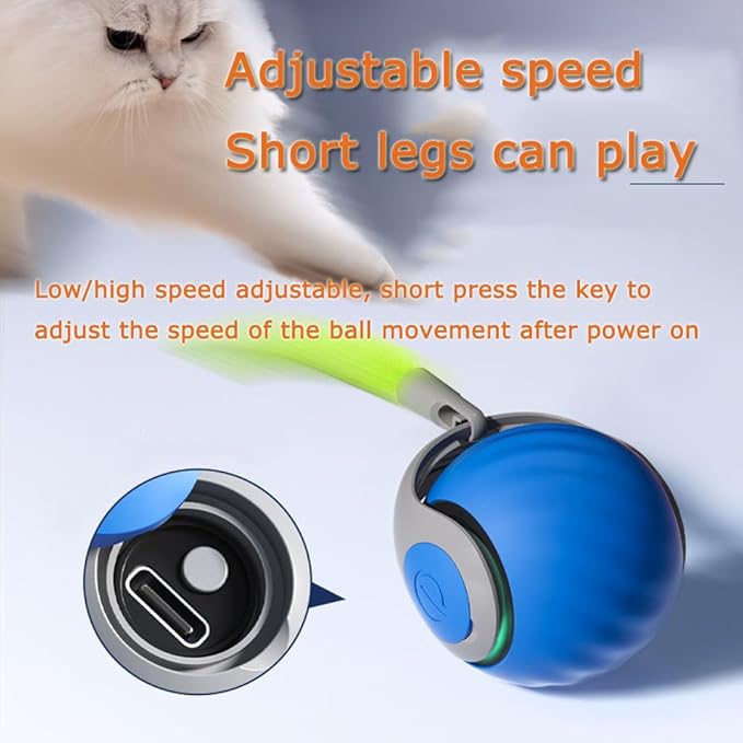 2Packs Speedy 2.0 Tail Cat Toys for Bored Indoor Adult Cats,2025 New Generation Interactive Cat Toys for Indoor Cats,Automatic Moving Ball with Tail,Blue and Orange-PawvioPets