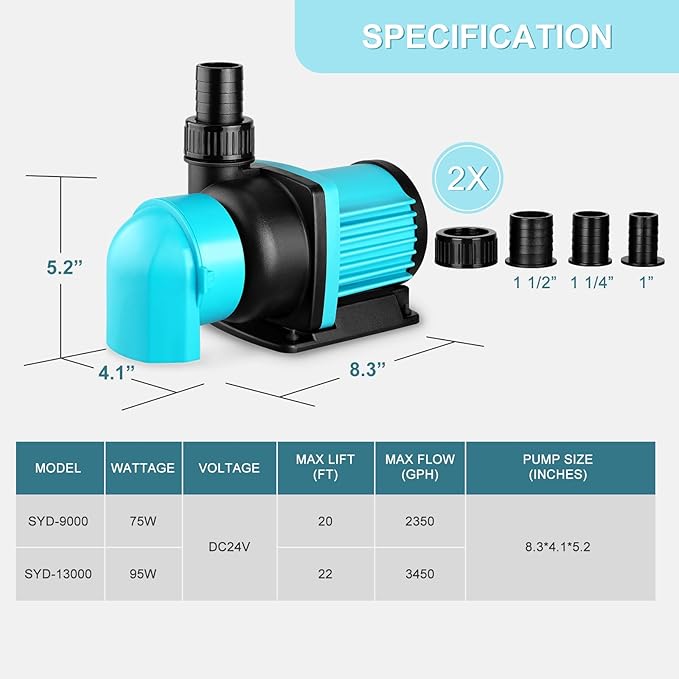 3450GPH Aquarium Return pump with LCD display controller, DC 24V 95W aquarium pump for saltwater freshwater aquarium,fish tank,sump,20 speeds ECO Quiet Submersible and inline pump-PawvioPets