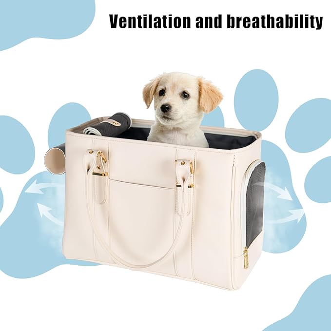 Fashion Pet Carrier Dog Purse Cat Bag Soft-Sided Carriers Travel Airline Approved, Stylish Leather Tote Handbag for Small Animal Puppy Kitten (White)-PawvioPets