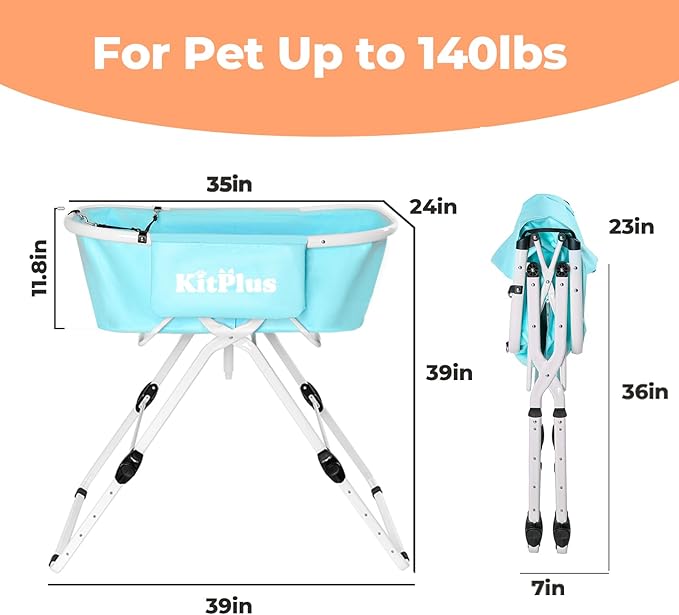 Elevated Portable Dog Bathtub, 5 Height Adjustable Dog Washing Station for Pet Shower and Grooming Foldable Bathing Tub with Storage & Anti-Slip Design for Small Large Dogs Cats-PawvioPets