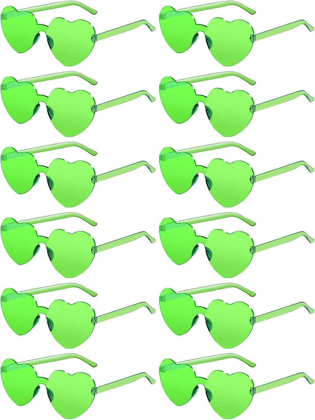 12 Pairs Heart Shaped Sunglasses for Women Colorful Glasses Fun Trendy Transparent Heart Sunglasses Party Favor (Fluorescent Green)