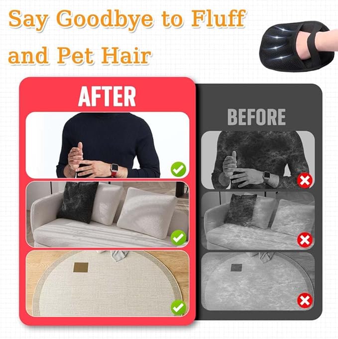 2PCS Pet Hair Remover, Electrostatic Pet Hair Removal Gloves, Reusable Cat & Dog Hair Remover for Couch, Furniture, Carpet, Curtain, Upgraded Animal Fur Removal Tool, Cat Grooming Gloves-PawvioPets