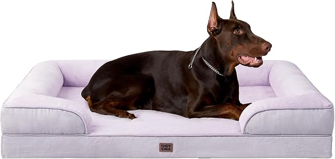 EHEYCIGA Orthopedic XL Dog Beds, Waterproof Memory Foam Dog Bed for Extra Large Dogs, Non-Slip Bottom and Egg-Crate Foam Big Pet Couch Bed with Washable Removable Cover,Lilac-PawvioPets