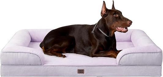EHEYCIGA Orthopedic XL Dog Beds, Waterproof Memory Foam Dog Bed for Extra Large Dogs, Non-Slip Bottom and Egg-Crate Foam Big Pet Couch Bed with Washable Removable Cover,Lilac-PawvioPets
