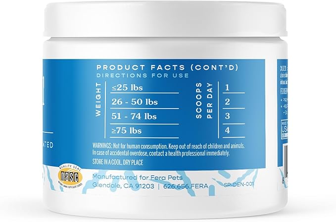 Fera Pets Cat & Dog Dental Support Powder - Supports Fresh Breath - Promotes Healthy Teeth and Gums - Targets Tartar Build-Up - Includes Kelp, Enzymes & Postbiotics - 60 Scoops-PawvioPets