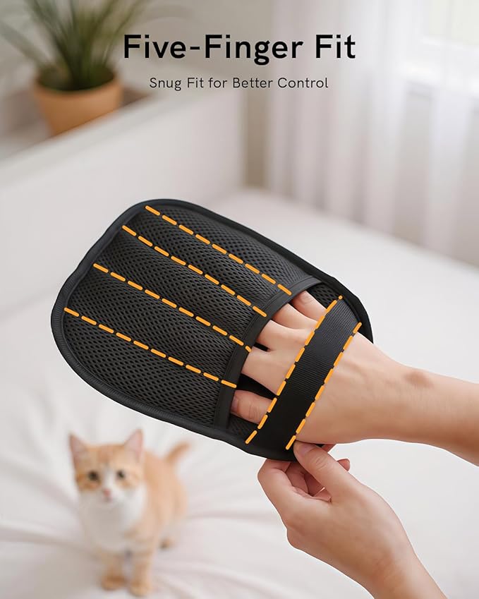 2025 Newly Upgraded Pet Hair Removal Gloves for Cats & Dogs, Electrostatic Grooming Gloves for Pet Hair, Five-Finger Reusable Pet Hair Remover Tool for Clothes, Bed, Couch, Carpet, 1 Pcs-PawvioPets