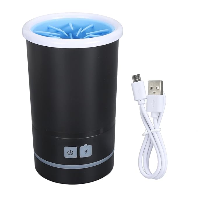 Automatic Dog Cleaner, Soft Electric Washer USB Rechargeable Portable Cleaner Cup, Dog Foot Cleaning Machine for Small to Medium Dogs Cats (Black White)-PawvioPets
