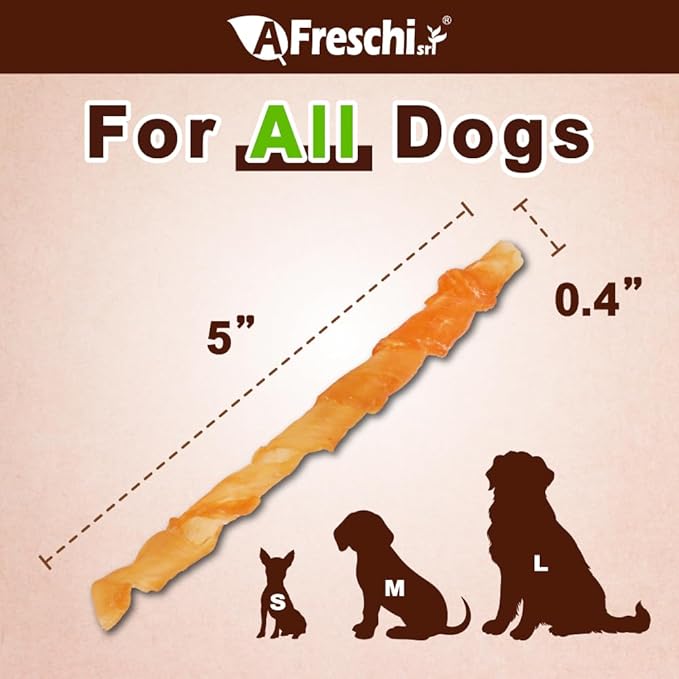 Afreschi Classic Turkey Tendon Coil (L) 3 oz, USA-Sourced Turkey Tendon, Dog Treats for Wrapped Series, All Natural Human Grade Dog Treat, Hypoallergenic, Rawhide Alternative-PawvioPets