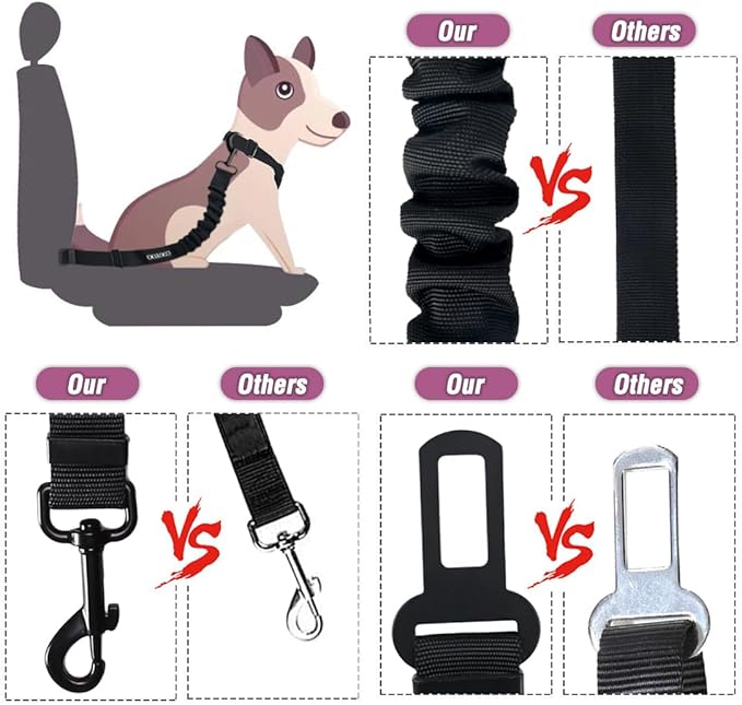 COOYOO Dog Seat Belt,3 Piece Set Retractable Dog Car Adjustable Seatbelts for Vehicle Nylon Pet Safety Heavy Duty & Elastic & Durable Car Harness for Dogs-PawvioPets